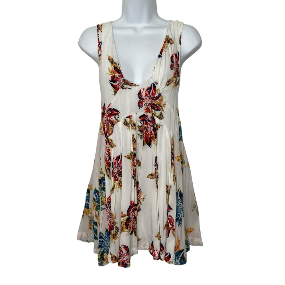 Free People Cream Floral Mini Dress with Red, Blue and Yellow Accents